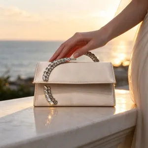Women Luxurious Satin Evening Handbag With Sparkling Rhinestone Elegant Square Handheld Party Bag For Wedding Banquet Dress