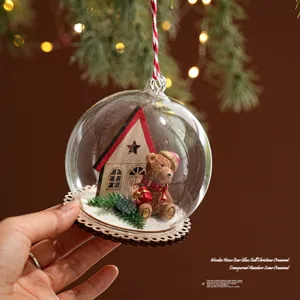 Weihnachts Glaskugel Ornament LED Leuchtanhänger Mit Miniatur Hund Bär Haus Für Weihnachtsbaum Festival Deko