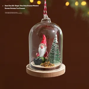 Ornement de Noël en Cloche de Verre Avec Base en Bois Bonhomme de Neige Père Noël Figurine Miniature Décoration Suspendue pour Sapin de Noël Fête Maison