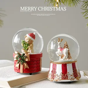 Christmas Snow Globe Music Box Resin Glass Ornament Santa Claus Reindeer Bear Desktop Decoration Festival Gift Home Decor