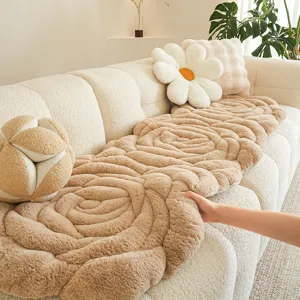 Rose Velvet Irregular Sofa Cushion Cover Soft Long Plush Decorative Furniture Protector Anti-Scratch Non-Slip Couch Mat For Living Room