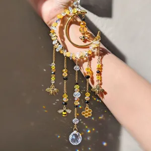 Bee Honeycomb Crystal Suncatcher Moon Gravel Hanging Decoration Handmade Window Ornament For Garden Living Room Rainbow Maker Gift