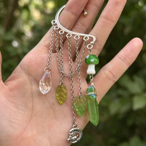 Fairy Forest Elf Ear Wrap Cuff With Tassels Chain Crystal Earring No Piercing Bohemian Cosplay Jewelry For Women 26008