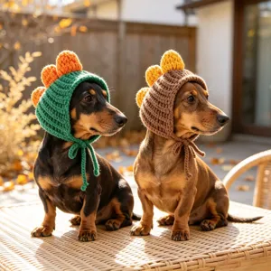 Handgehaakte Dinosauriër Huisdier Hoed Voor Kleine Honden En Katten Grappige Warme Winter Wollen Muts Met Verstelbare Strik Huisdier Accessoire