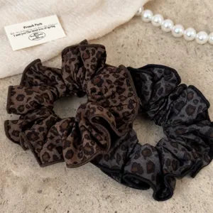 Leopard Print Overlocked Scrunchies Pleated Hair Ties Vintage Elastic Ponytail Holder Fabric Hair Rope For Women Hair Accessories
