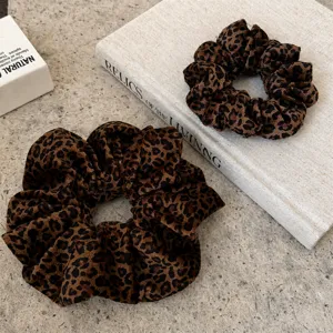 Vintage Leopard Print Velvet Scrunchies High Elasticity Hair Ties For Women Large Hair Bands Fashion Hair Accessories For Ponytails