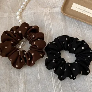 Polka Dot Napped Knit Scrunchie Hair Tie For Women Autumn Winter Soft Fabric Ponytail Holder Hair Accessories