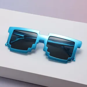 8-Bit Pixel Sonnenbrille Damen Herren Thug Life Mosaik Quadratischer Rahmen UV400 Schutz Retro Mode Party Foto Requisiten