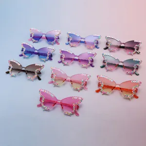 Multiple butterfly sunglasses with gradient lenses and colorful beads spelling BIRTHDAY GIRL