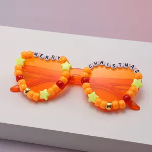 Orange translucent frames with star beads, Christmas lettering and gradient lenses