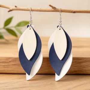 Pendientes Colgantes de Cuero de Varias Capas Estilo Bohemio para Mujer Hoja de Sauce Empalme en Forma de S Joyería Regalo
