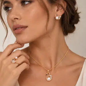 Elegant Swan Necklace Earrings Ring For Women Alloy Artificial Pearl Rhinestone Pendant Animal Jewelry For Daily Wear Gift