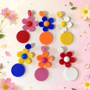Pendientes Colgantes de Girasol de Acrílico Colorido Vintage para Mujer Poste de Acero Inoxidable Pendientes de Disco Floral Exagerados Joyería Retro