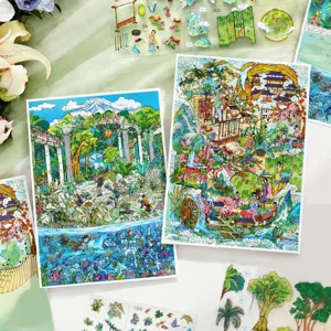 Infeel Me Miniature Scenery Decoration Stickers PET Material 2.5D Landscape Stickers For DIY Scrapbooking Journaling Supplies