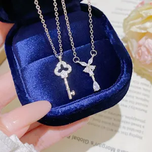 Women Titanium Steel Zirconia Key Water Drop Pendant Necklace Luxury High-End Clavicle Chain Retro Versatile Zircon Inlaid Jewelry Gift