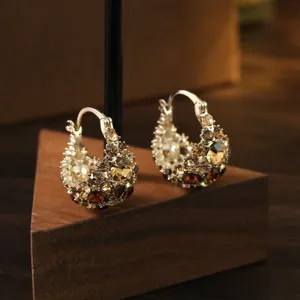 Maillard Stil Strass Blumenkorb Ohrringe Für Damen Retro Palast Luxus Kupfer Vergoldet Herbst Winter Schmuck