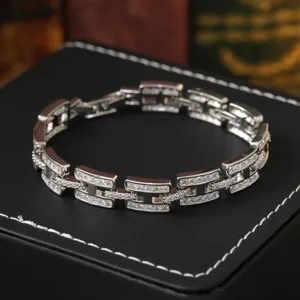 Luxury Copper Zirconia H-Letter Geometric Link Bracelet Heavy Industry Baguette Cut Zircon Inlay Sparkly Jewelry For Women