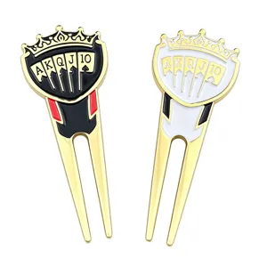 Gold-tone tool heads show crown and AKQJ10 card motifs in black and white enamel
