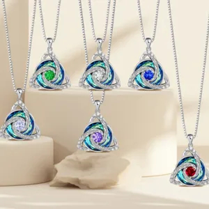 Celtic Knot Pendant Necklace For Women 12 Birthstone Round Crystal Copper Rhodium Plated Jewelry Gift Anniversary Daily