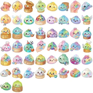 Grid of glittery cartoon bun stickers with varied expressions and playful accessories