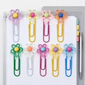 Trombones Mignons en Acrylique et Résine Motif Fleur Clips en Métal Coloré Marque-pages Créatifs Pour Fournitures de Bureau Étudiants