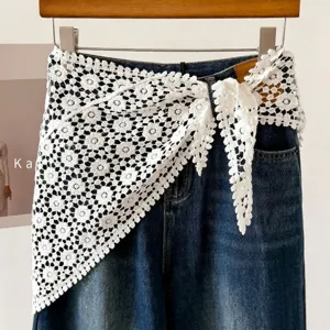 Damen Spitze Ethno Dreieckstuch Bedruckt Hohl Blumen Quaste Bandana Retro Layering Rock Cover Taille Wickel Stirnband