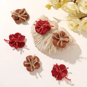 Vintage Handmade Glass Bead Flower Charms For DIY Hair Clips Shoe Decoration Resin Style Floral Jewelry Accessories