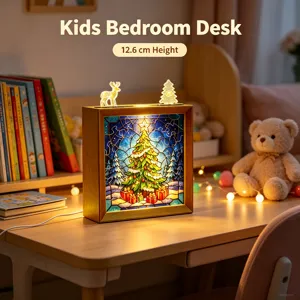Ornamento Rompicapo in Legno Luminoso di Natale Con Luce LED Stile Vetrata Acrilico Luce Notturna da Tavolo Albero di Natale Renna Decorazione per Camera dei Bambini Casa Ufficio Regalo