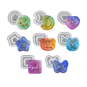 DIY Quicksand Silicone Mold For Epoxy Resin Moon Heart Star Geometric Shape Double Layer Liquid Resin Mold For Keychain Craft