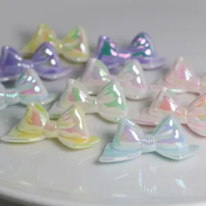 Luminous Starry Sky UV Electroplated Bow Shaped Acrylic Loose Beads For DIY Jewelry Making Phone Chain Craft Materials