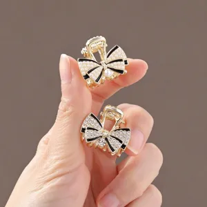 Mini Pince à Cheveux Élégante à Nœud Papillon pour Femmes Alliage Strass Perle Artificielle Style Coréen Petite Pince Quotidienne