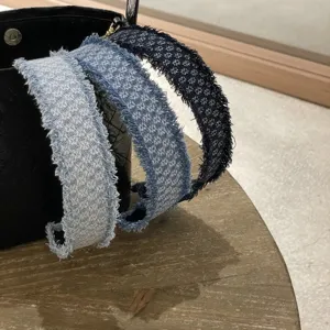 Korean Style Denim Blue Embroidered Flower Hairband For Women Wide Frayed Edge Headband Denim Bow Spring Clip Fashion Hair Accessories