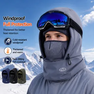 Winter Double-Layer Warm Balaclava Integrated Hat Mask Scarf Men Women Windproof Ear Protection Cycling Skiing Cap Hood