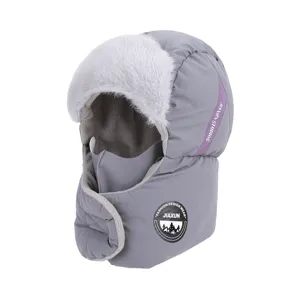 Winter Warme Bombermütze Mit Integrierter Gesichtsmaske Nackenwärmer Plüschfutter Winddichte Ohrenschützer Trappermütze Für Outdoor Ski Herren Damen