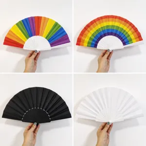 Rainbow Folding Fan Plastic Bone Oxford Cloth Handheld Fan Colorful Striped Summer Cooling Fan Gift Party Decor