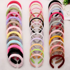 Simple Candy Color Plush Headband Teddy Velvet Faux Rabbit Hair Super Soft Wide Hair Hoop For Women Face Washing Hair Accessories