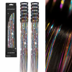 Clip-In Hair Tinsel Extensions Heat Resistant Glitter Sparkling Fairy Wire With BB Clips For Party Festival DIY Styling