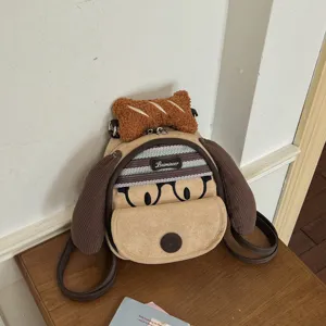 Sac à Dos en Daim Style Japonais Chien de Dessin Animé pour Femmes Kawaii Design de Niche Petit Sac à Dos Patchwork Décontracté École