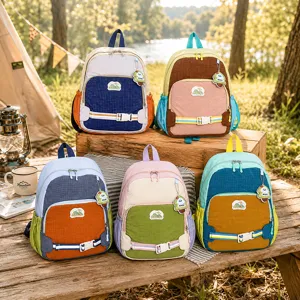 Sac à Dos Enfant Grande Capacité en Nylon Imperméable Bloc de Couleur Pour Maternelle Garçons Filles Sac d'École Décontracté Sports de Plein Air
