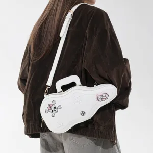 Sac blanc en PU à forme irrégulière, porté à l'épaule, orné de motifs tête de mort, étoile et fleur