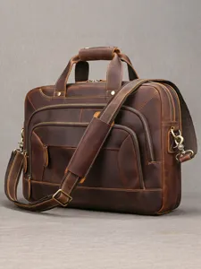 Valigetta da Lavoro in Pelle Crazy Horse Vintage da Uomo Borsa per Laptop in Pelle di Vacchetta Primo Strato Borsa a Mano di Grande Capacità