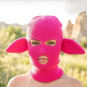 Masque Cagoule en Tricot Drôle avec Oreilles d'Elfe Bonnet à Trois Trous Personnalisé Masque Facial Complet Chaud Hiver Adultes