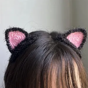 Barrettes à Cheveux Oreilles de Chat au Crochet Fait à la Main pour Femmes Épingles à Cheveux Oreilles d'Animaux en Tricot Accessoires Cheveux Mode