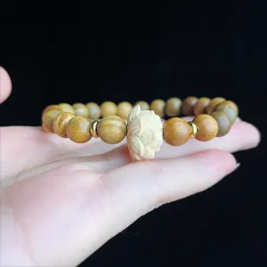 Bracciale di Perline di Loto in Sandalo Verde Stile Zen Etnico Grani di Buddha in Legno Catena a Mano per Gioielli Unisex Regalo
