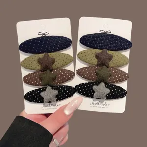 Pinces à Cheveux Snap Étoile à Pois en Tissu Vintage Style Coréen Pinces Latérales Étoile en Fil Faites Main Accessoires
