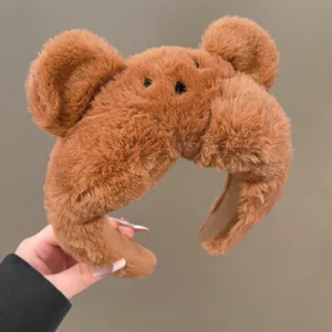 Simpatico Cerchietto Orso Peluche Marrone Kawaii Fascia per Capelli Morbido Peluche Testa Hoop per Donne Ragazze Lavaggio Viso Trucco Accessori Capelli Quotidiani