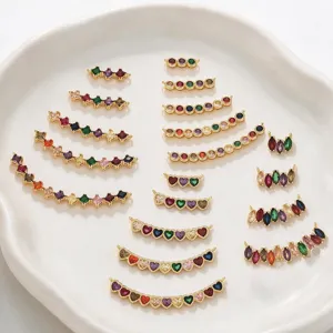 Connecteurs En Zircon Coloré Cœur Marquise Cuivre Plaqué Or 18K Pendentifs De Fabrication De Bijoux DIY Bracelet Collier
