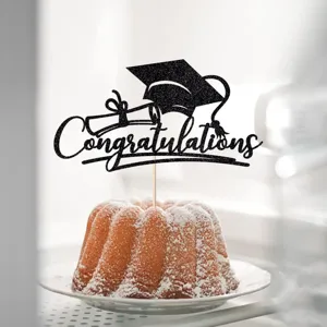Congratulations Graduation Cake Topper Glitter Cap Diploma Theme Party Decoration For Grad Party Celebration Cake Ornament