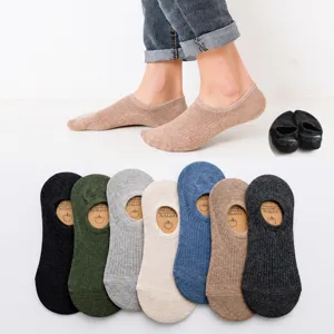 Men's Summer Thin No Show Socks Breathable Low Cut Boat Socks Non-Slip Silicone Invisible Solid Color Polyester Socks
