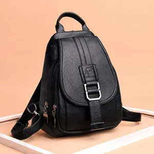 Women Fashion Casual Soft PU Leather Backpack Large Capacity Travel Daypack Simple Multi-Pocket School Bookbag